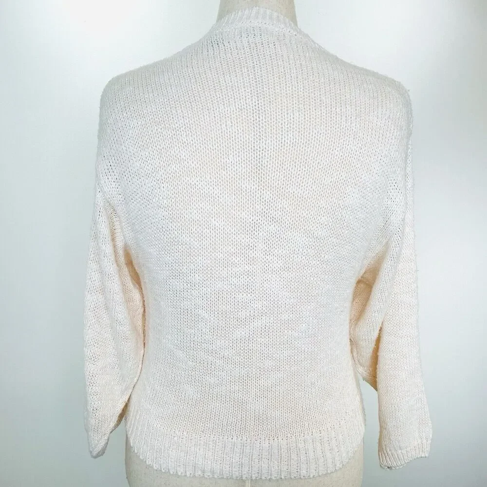 Vintage Pretense Sweater Women L Pink Knit Barbiecore Grandma Preppy Floral‎ 80s